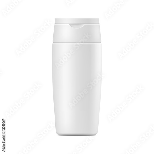 Realistic shampoo or lotion bottle mockup, white plastic container