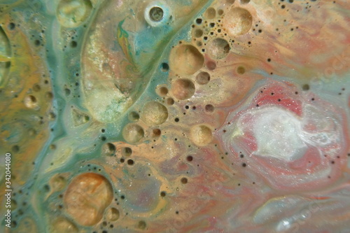 Abstract liquid ink marble color waves and bubbles