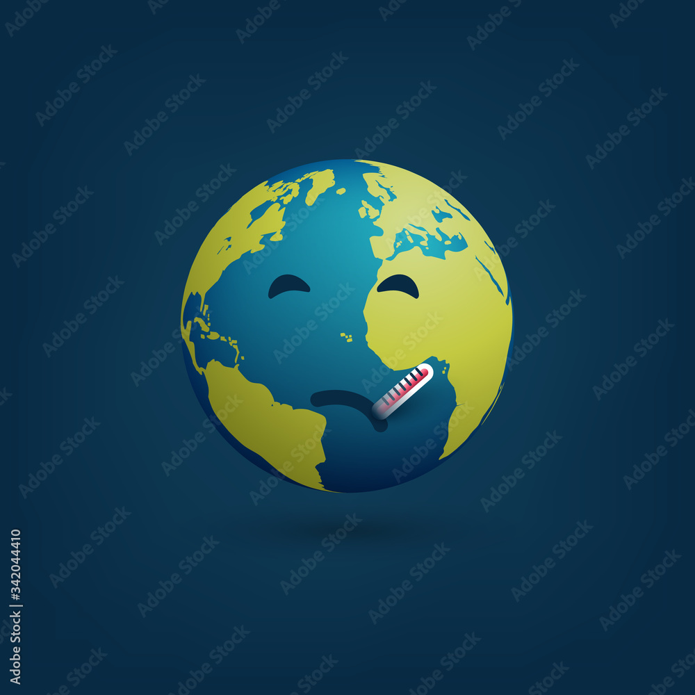 Obraz premium Sick Earth - Globe with Thermometer - Covid-19 Design Concept - Vector Illustration.