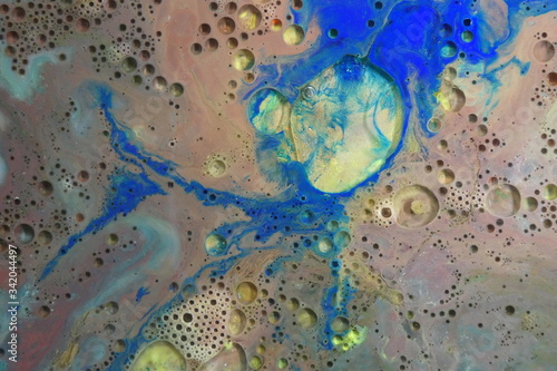 Abstract liquid ink marble color waves and bubbles