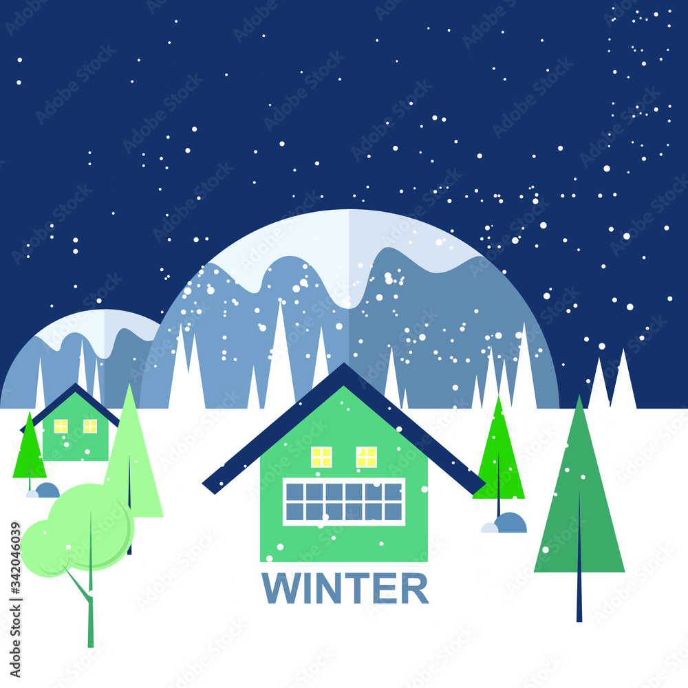 Flat design illustration of a winter mountain Flat design illustration of a winter mountain
