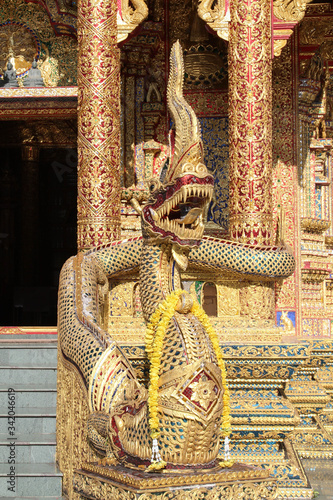 Naga statue in Wat Phra Buddhabart Si Roy, Mae Rim District, Chiangmai province, Northern Thailand. photo