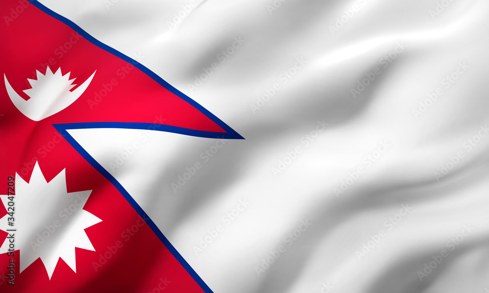 Flag of Nepal blowing in the wind. Full page Nepali flying flag. 3D illustration. Flag of Nepal blowing in the wind. Full page Nepali flying flag. 3D illustration.