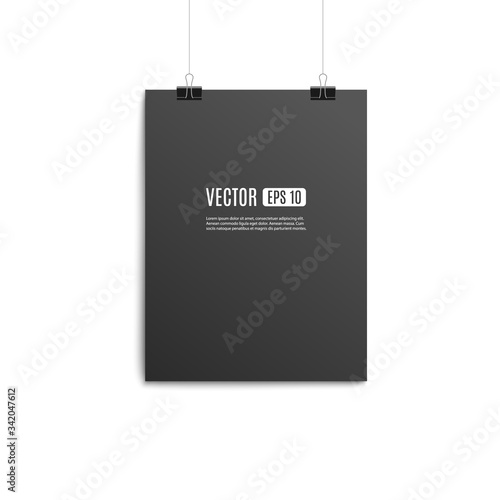 Blank hanging paper poster mockup with template - vector illustration.