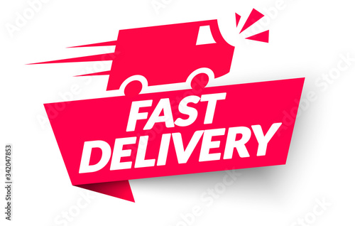Vector Illustration Fast Delivery Label. Modern Web Banner With Truck Icon