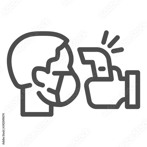 Check human body temperature line icon. Detection virus transmission symbol, outline style pictogram on white background. Use contactless infrared thermometer covid-19 outbreak vector sign.