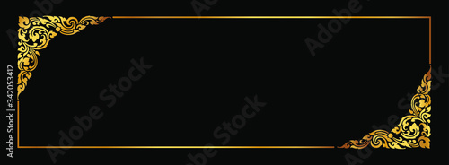 Thai gold corner frame on a black background for card design or for making sign boards.