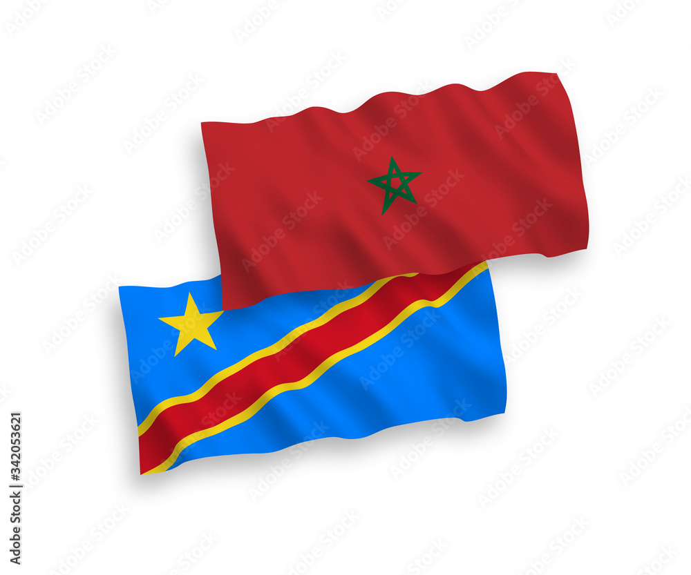 Flags of Morocco and Democratic Republic of the Congo on a white background Flags of Morocco and Democratic Republic of the Congo on a white background