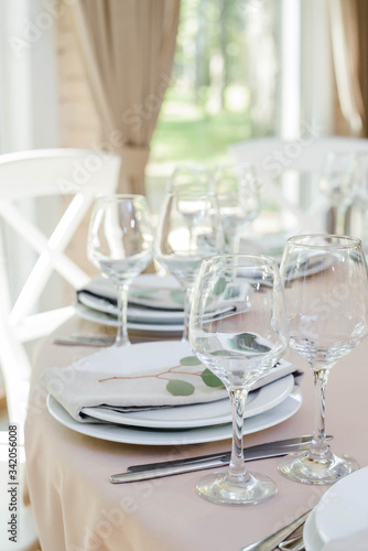 Romantic Wedding Table. Luxury elegant table setting dinner in a restaurant