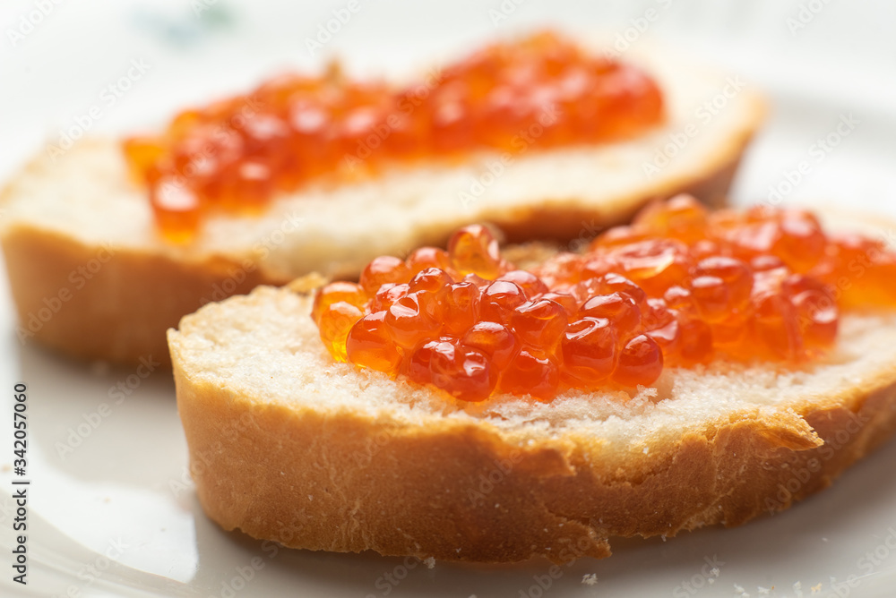 red caviar on white bread