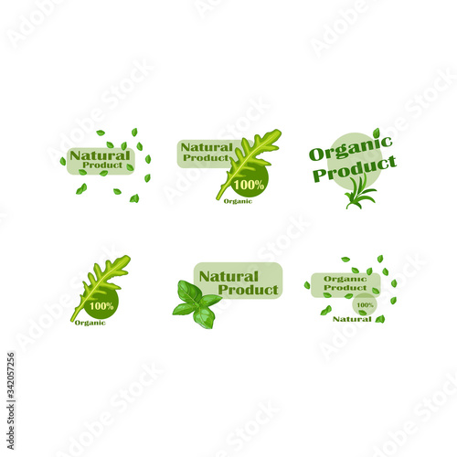 Organic food badge collection isolated. Flat logo design vector
