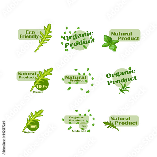 Big collection of flat vector logo Colorful organic food logo. Organic and vegan food logo