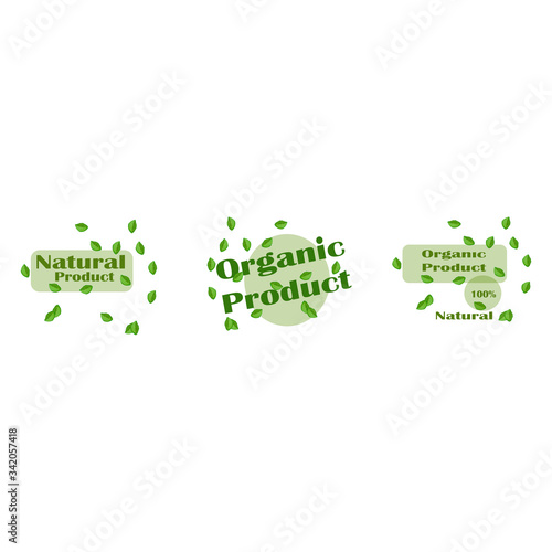 Colorful organic food logo collection. Stylish flat vector logo with mint leaves - natural, organic product.