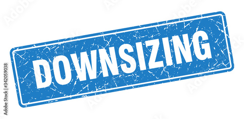 downsizing stamp. downsizing vintage blue label. Sign