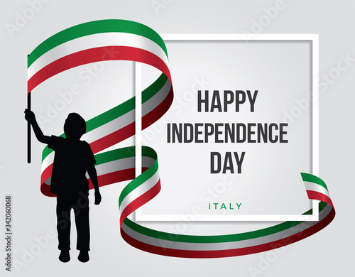 The illustration of an italian child who is waving the italy flag on the white background - Happy independience day