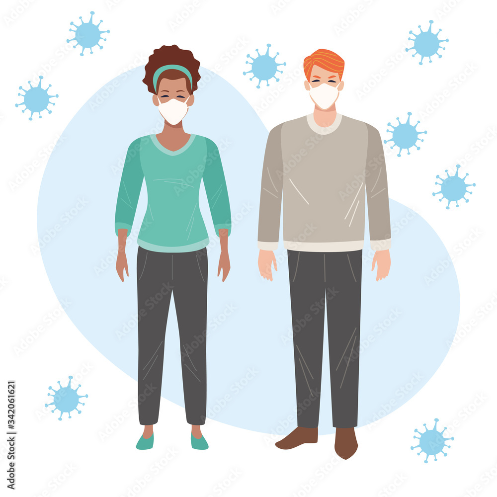 couple using face masks characters