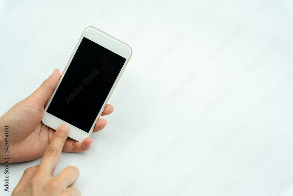 Operate smartphone on white background Operate smartphone on white background