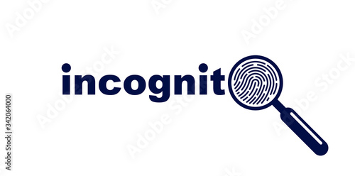Finger print with magnifying glass vector simple logo or icon, incognito man concept, unidentified person, people search, biometric identification.