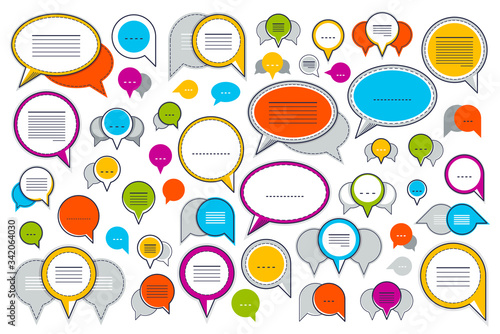 A lot of diversity speech bubbles vector set, different dialog signs geometric flat style, big set.