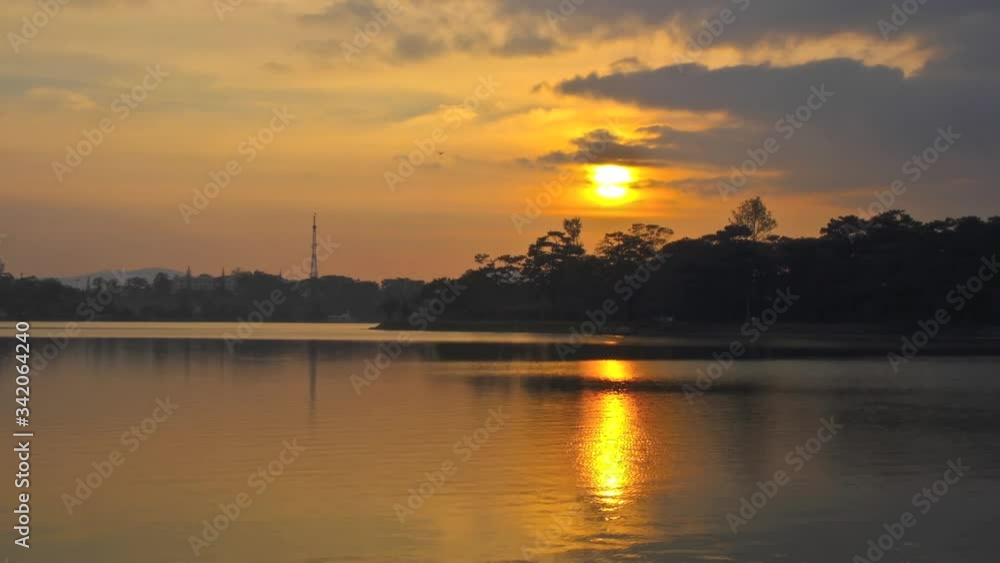 Time lapse of Xuan Huong Lake at sunrise time, Dalat, Vietnam. Time lapse of Xuan Huong Lake at sunrise time, Dalat, Vietnam.