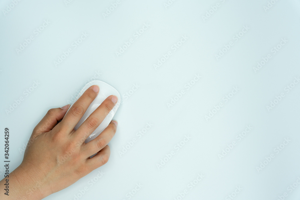 Using a computer on a white background Using a computer on a white background