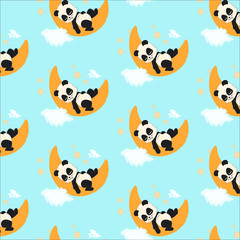 Handdoek met foto Slapende dieren patronen Slapende pandabeertjes op lichtblauwe lucht  © Tatiana