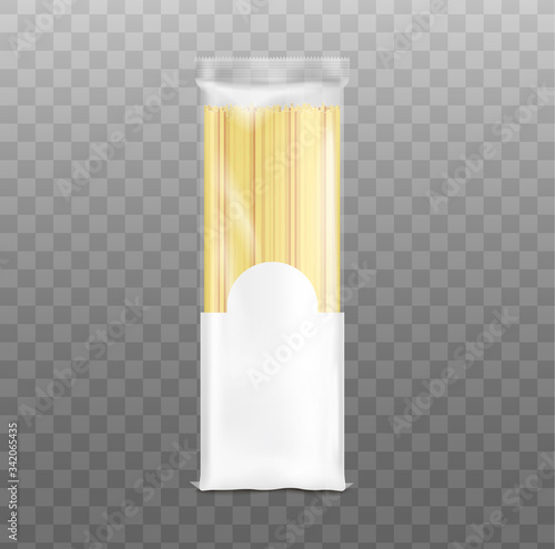 Blank realistic spaghetti pack mockup with clear plastic top