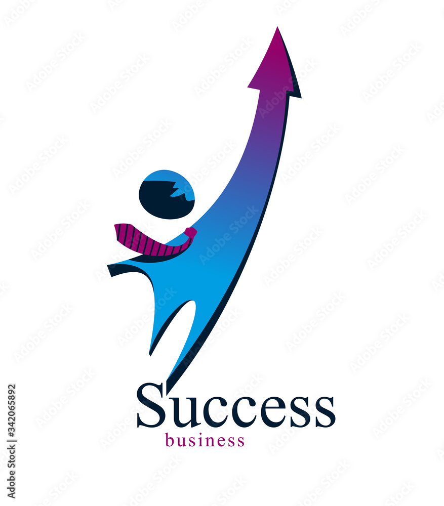Successful businessman simple icon or logo with arrow up instead of hand vector design, isolated business person symbol of success. Successful businessman simple icon or logo with arrow up instead of hand vector design, isolated business person symbol of success.