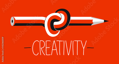 Creativity concept with pencil tied in a knot vector design, artist or writer, creative occupation.