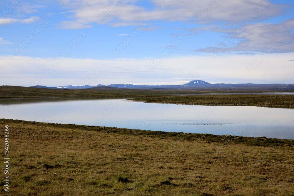 Kjolur / Iceland - August 25, 2017: A lake near the Kjolur Highland Road, Iceland, Europe