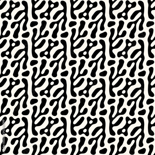 Vector seamless abstract pattern, modern illustration with irregular distorted lines. Repeatable geometric background with compound shapes in monochrome.