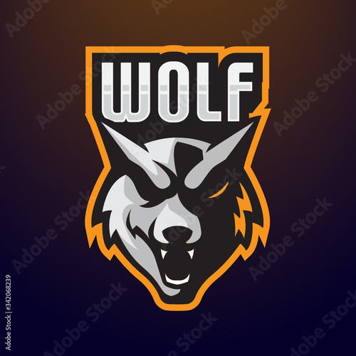Wolf fang angry e-sport character mascot logo design vector template 