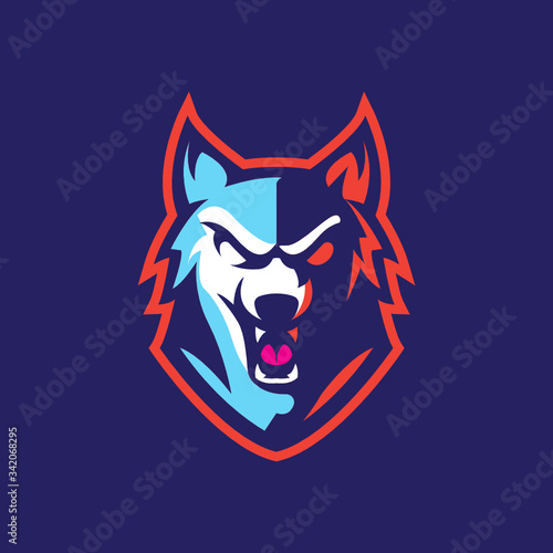 Wolf fang angry e-sport character mascot logo design vector template 