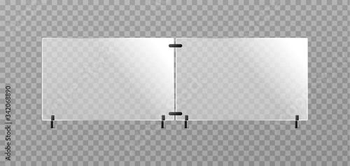 Panels of fence with railing realistic vector mockup illustration isolated.