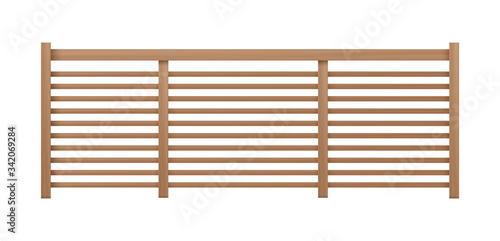 Wooden balcony railing isolated on white background - realistic banister