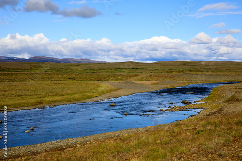Kjolur / Iceland - August 25, 2017: A river near the Kjolur Highland Road, Iceland, Europe