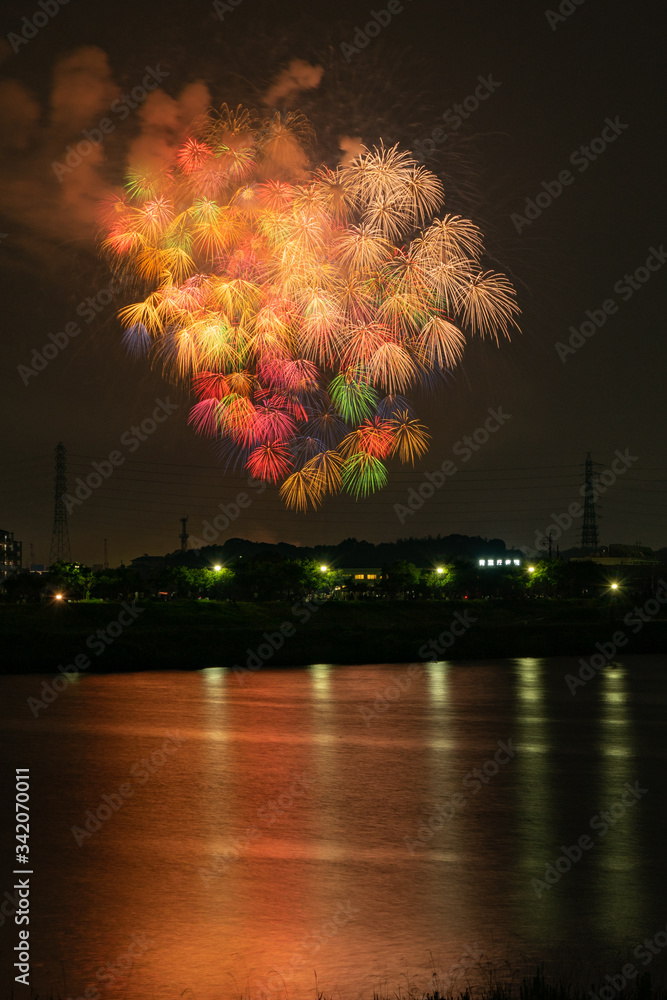 狭山池公園から見た大阪府の花火大会 教祖祭pl花火芸術 Stock Photo Adobe Stock