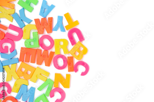 Colored letters of the English alphabet on a white background. Children education