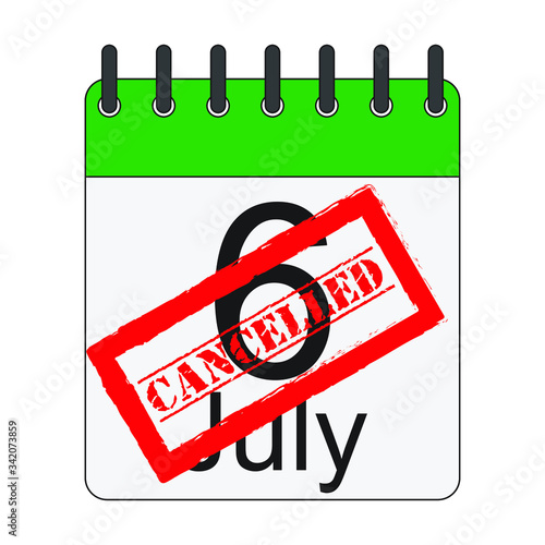 Calendar sheet with July 6, feast of San fermin, canceled
