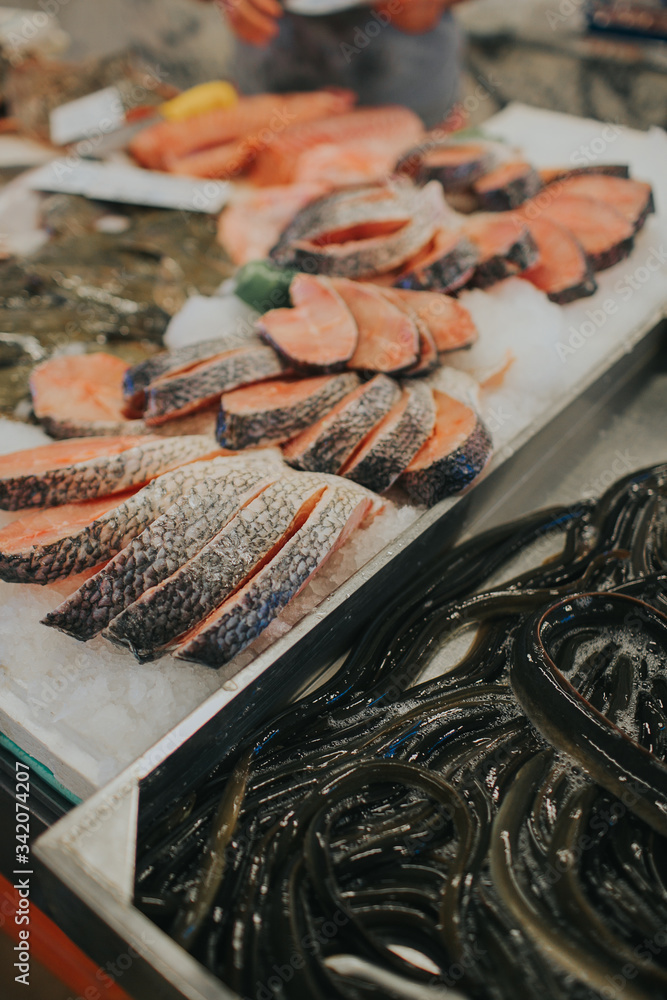 A tray of seafood and fresh fish. High quality photo A tray of seafood and fresh fish. High quality photo