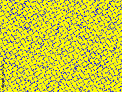 Blue lines of geometric figures on a yellow background. Regularly repeating geometric figures. Modern design in bright yellow and blue.       