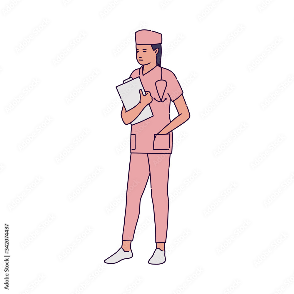 Doctor or surgeon in suit cartoon character sketch vector illustration isolated.