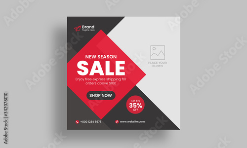 Black sale social media post template. Digital business marketing banner and square flyer poster