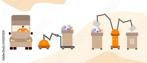Vector People Robot Sorting Waste Recycling Eco