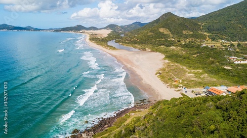 Aerial view of Siriú beach - Garopaba. Beautiful beach between mountains in Santa Catarina, Brazil