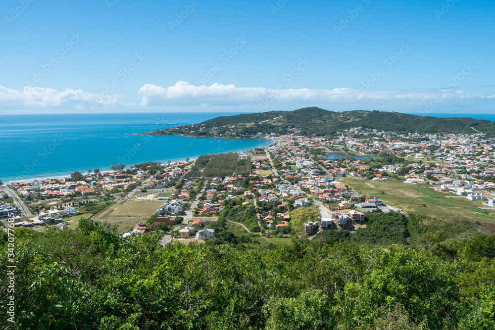 Panoramic view of the city of Garopaba from the viewpoint of Antenas, in Santa Catarina, Brazil