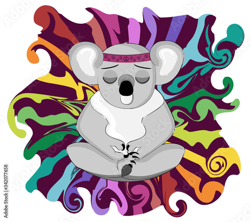 Photography relaxing meditation koala bear. peace. no war. cartoon picture
