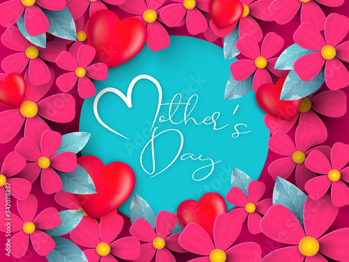 A postcard to the mother's day, with paper flowers and letter in.