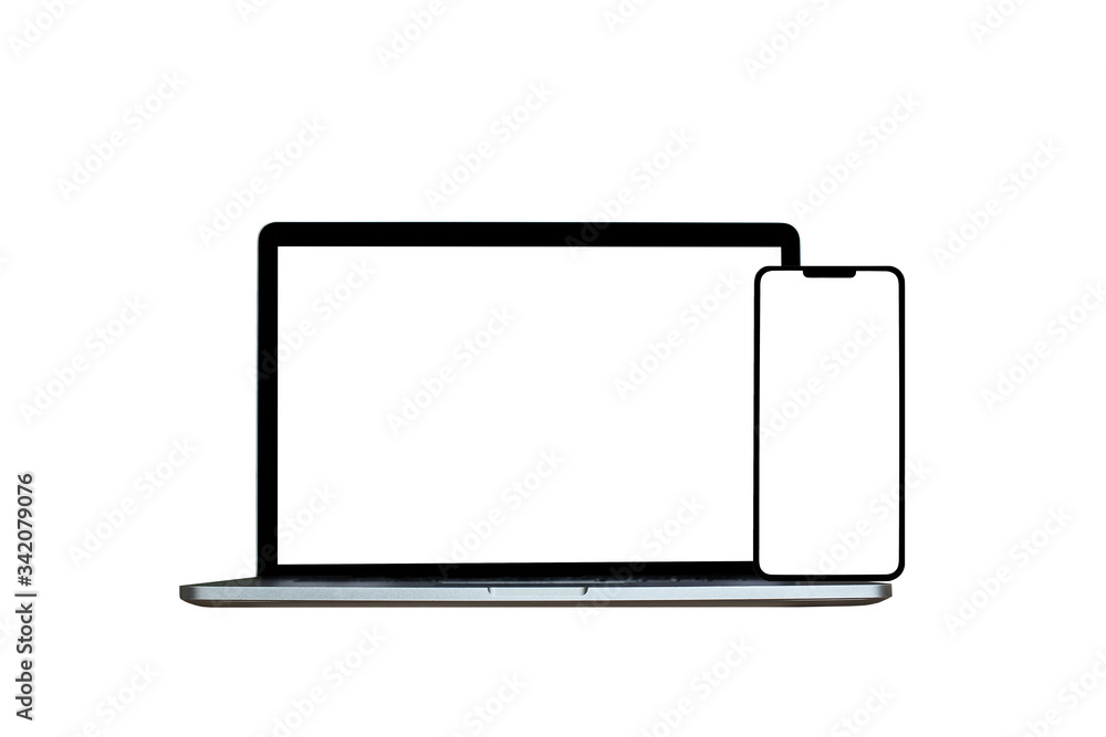 Laptop and a mobile phone mockup in white background Laptop and a mobile phone mockup in white background