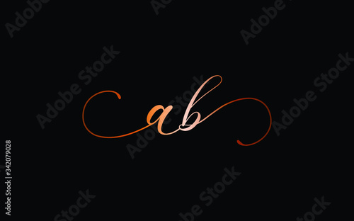 ab or ba and a, b Lowercase Cursive Letter Initial Logo Design, Vector Template